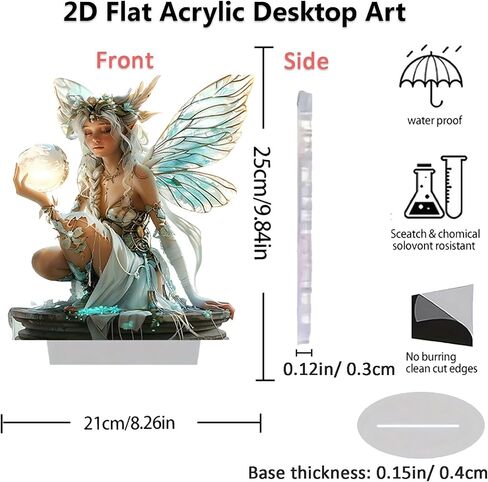 Fairy Desktop Ornament, 2D Flat Acrylic Art Butterfly Elf Tabletop Decoration, Home Study Room Bookshel Office Creative Decor Supplies (A) in Kuwait