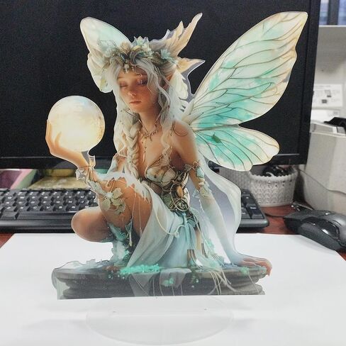 Fairy Desktop Ornament, 2D Flat Acrylic Art Butterfly Elf Tabletop Decoration, Home Study Room Bookshel Office Creative Decor Supplies (A) in Kuwait
