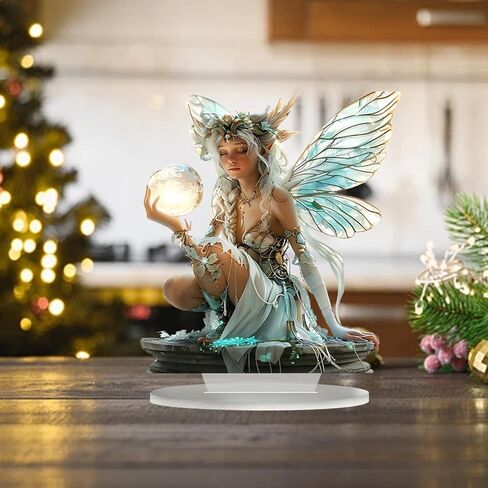 Fairy Desktop Ornament, 2D Flat Acrylic Art Butterfly Elf Tabletop Decoration, Home Study Room Bookshel Office Creative Decor Supplies (A) in Kuwait