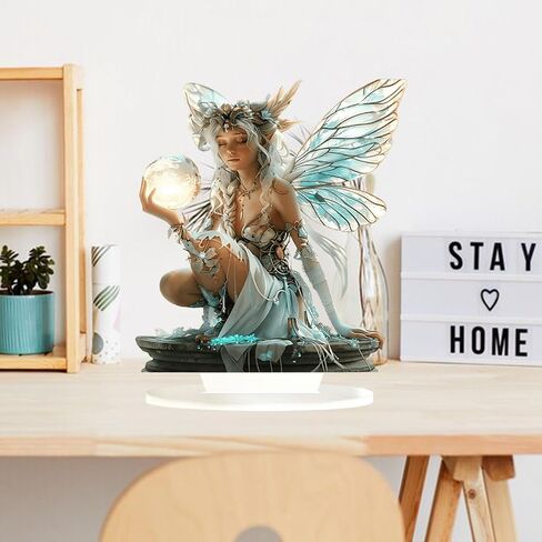 Fairy Desktop Ornament, 2D Flat Acrylic Art Butterfly Elf Tabletop Decoration, Home Study Room Bookshel Office Creative Decor Supplies (A) in Kuwait