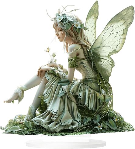 Fairy Desktop Ornament, 2D Flat Acrylic Art Butterfly Elf Tabletop Decoration, Home Study Room Bookshel Office Creative Decor Supplies (A) in Kuwait