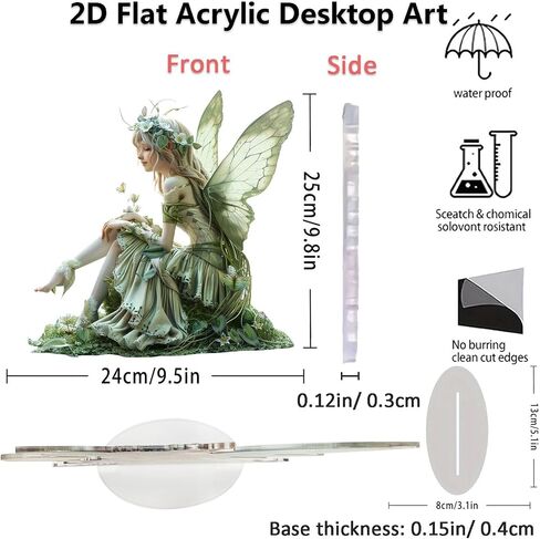Fairy Desktop Ornament, 2D Flat Acrylic Art Butterfly Elf Tabletop Decoration, Home Study Room Bookshel Office Creative Decor Supplies (A) in Kuwait