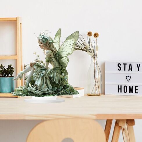 Fairy Desktop Ornament, 2D Flat Acrylic Art Butterfly Elf Tabletop Decoration, Home Study Room Bookshel Office Creative Decor Supplies (A) in Kuwait