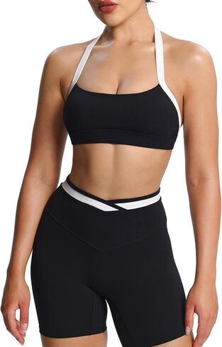Aoxjox Women's Color Block Halter Workout Sports Bras Fitness Athletic Vanessa Bra Yoga Crop Tank in Saudi Arabia
