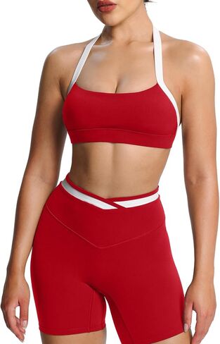 Aoxjox Women's Color Block Halter Workout Sports Bras Fitness Athletic Vanessa Bra Yoga Crop Tank in Kuwait