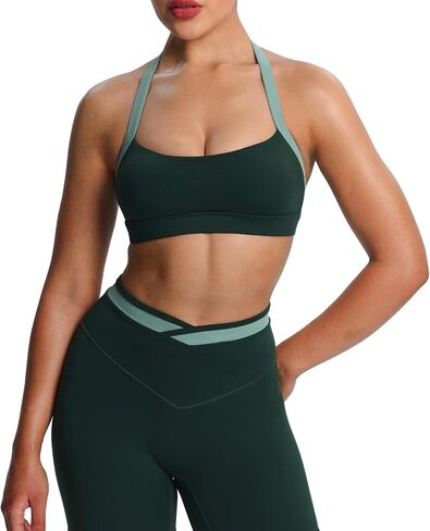Aoxjox Women's Color Block Halter Workout Sports Bras Fitness Athletic Vanessa Bra Yoga Crop Tank in Kuwait