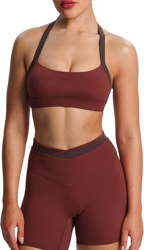 Aoxjox Women's Color Block Halter Workout Sports Bras Fitness Athletic Vanessa Bra Yoga Crop Tank in Kuwait