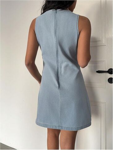Soly Hux Women's Deni Mini Dress Deep v Dev Neck Bow Tiex Front Line A Summer Jean Dresses in Saudi Arabia