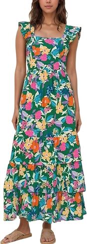 2025 Women's Summer Boho Floral Maxi Dress with Pockets - A-Line Smocked Tiered Ruffle Sleeveless Beach Sun Dress in Kuwait