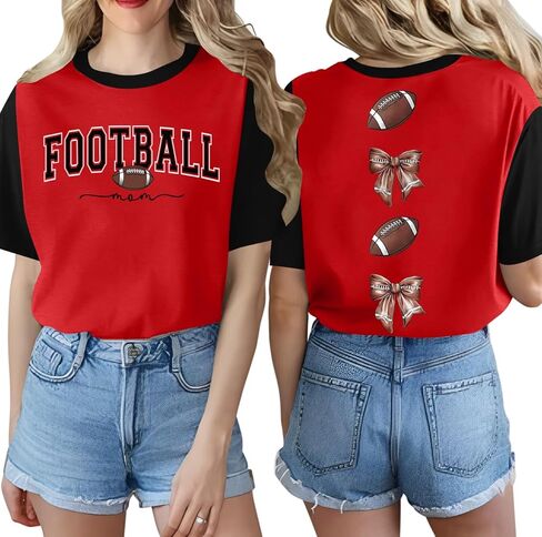 قمصان كرة القدم للنساء لعبة يوم كرة القدم أمي Tshirt Loving Lover Bow Graphic Tee Shirt in Kuwait