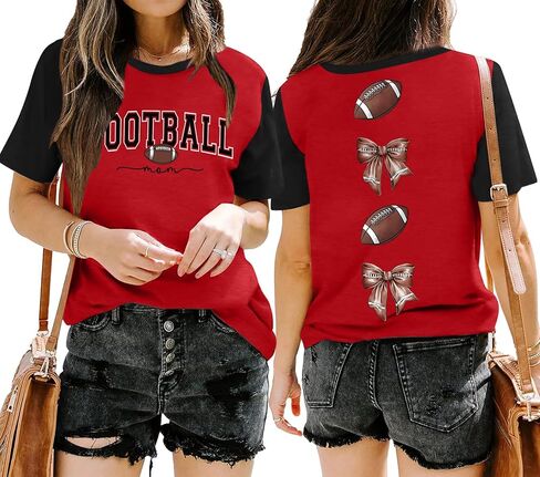 قمصان كرة القدم للنساء لعبة يوم كرة القدم أمي Tshirt Loving Lover Bow Graphic Tee Shirt in Kuwait