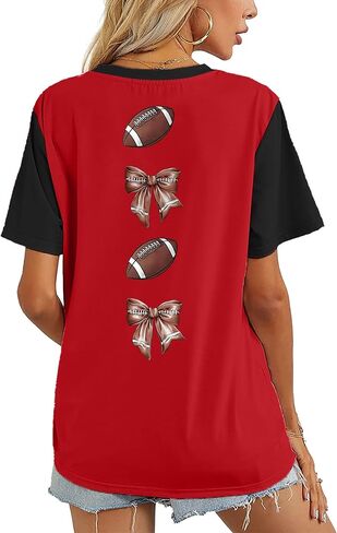 قمصان كرة القدم للنساء لعبة يوم كرة القدم أمي Tshirt Loving Lover Bow Graphic Tee Shirt in Kuwait