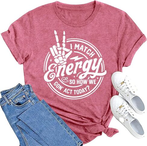 Maihun Women I Match Energy Shirt Funny Skeleton Hand Tshirt tops Tops Tops in Kuwait