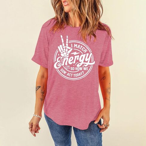 Maihun Women I Match Energy Shirt Funny Skeleton Hand Tshirt tops Tops Tops in Kuwait