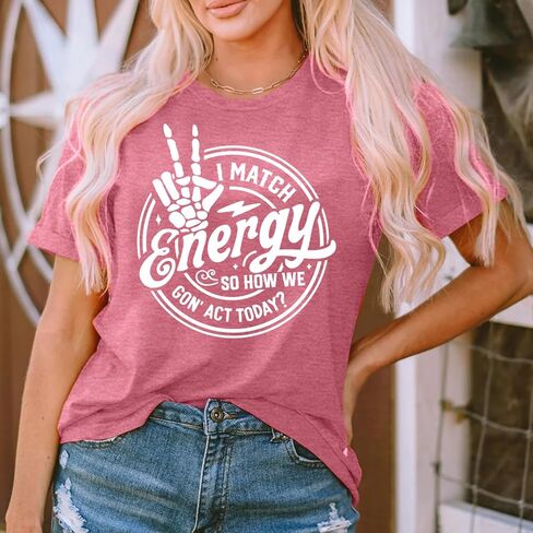 Maihun Women I Match Energy Shirt Funny Skeleton Hand Tshirt tops Tops Tops in Kuwait