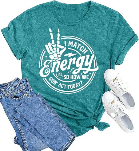 Maihun Women I Match Energy Shirt Funny Skeleton Hand Tshirt tops Tops Tops in Kuwait