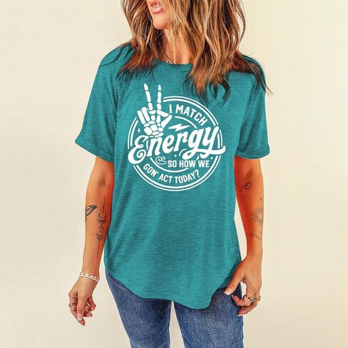 Maihun Women I Match Energy Shirt Funny Skeleton Hand Tshirt tops Tops Tops in Kuwait