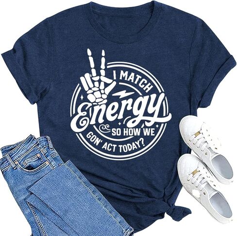 MAIHUN Women I Match Energy Shirt Funny Skeleton Hand Tshirt Inspirational Power Tee Tops in Saudi Arabia
