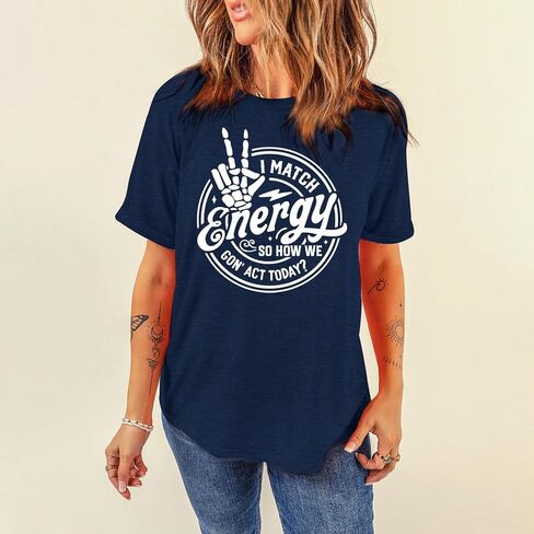 MAIHUN Women I Match Energy Shirt Funny Skeleton Hand Tshirt Inspirational Power Tee Tops in Saudi Arabia