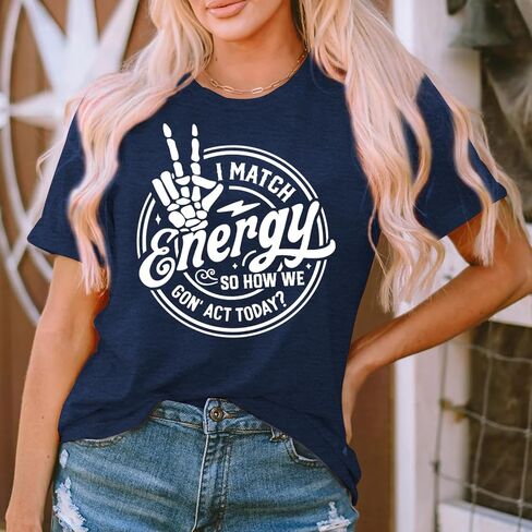 MAIHUN Women I Match Energy Shirt Funny Skeleton Hand Tshirt Inspirational Power Tee Tops in Saudi Arabia