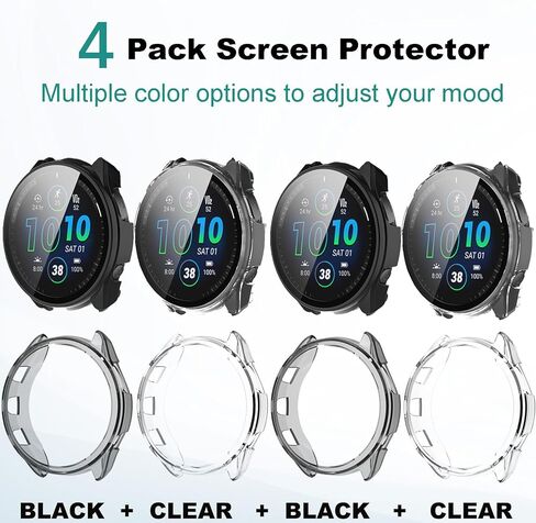 4-Pack Screen Protector Case Compatible with Garmin Forerunner® 965 Running Smartwatch, Ultra-Thin Hard PC Protective Cover Slim for Tempered Glass for Forerunner 965 Accessories in Kuwait