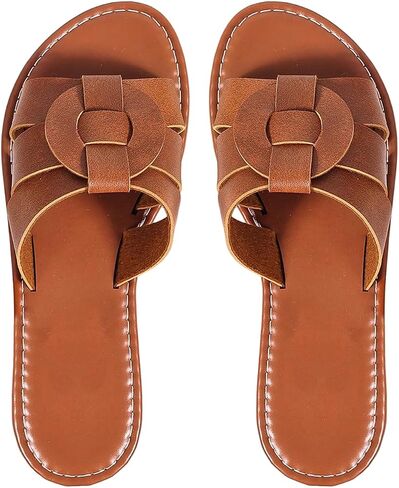 GORGLITTER Women's Embossed Metal Studded Dressy Flats Open Toe Cut Out Vacation Slide Sandals in Saudi Arabia