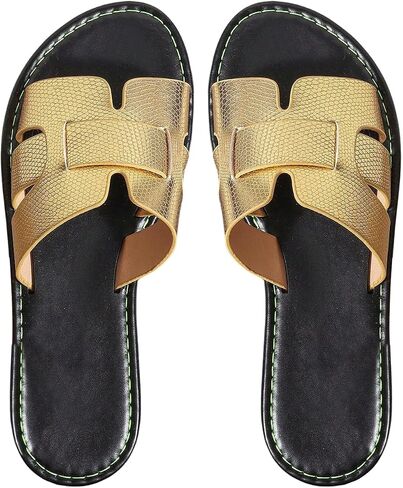 GORGLITTER Women's Embossed Metal Studded Dressy Flats Open Toe Cut Out Vacation Slide Sandals in Saudi Arabia