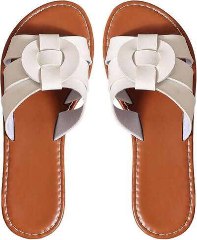 GORGLITTER Women's Embossed Metal Studded Dressy Flats Open Toe Cut Out Vacation Slide Sandals in Saudi Arabia
