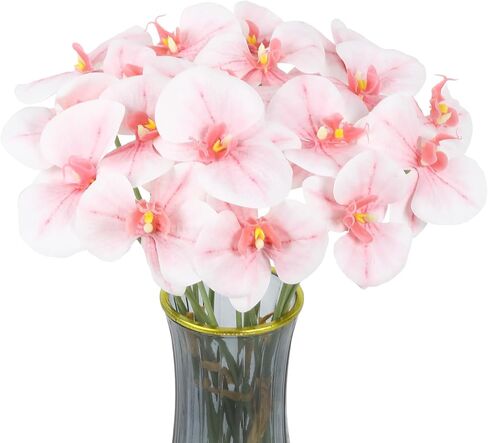 White Orchids Artificial Flowers 6 Bouquets 18 Heads Real Touch Faux Orchid Fake Flowers Bouquet for Vase Table Centerpiece Home Wedding Party Garden Decoration(White) in Kuwait