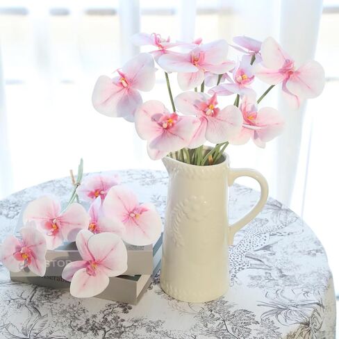 White Orchids Artificial Flowers 6 Bouquets 18 Heads Real Touch Faux Orchid Fake Flowers Bouquet for Vase Table Centerpiece Home Wedding Party Garden Decoration(White) in Kuwait