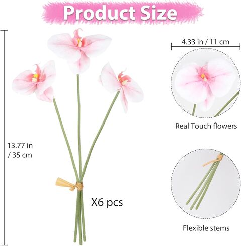 White Orchids Artificial Flowers 6 Bouquets 18 Heads Real Touch Faux Orchid Fake Flowers Bouquet for Vase Table Centerpiece Home Wedding Party Garden Decoration(White) in Kuwait