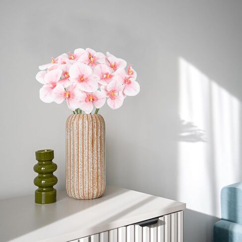 White Orchids Artificial Flowers 6 Bouquets 18 Heads Real Touch Faux Orchid Fake Flowers Bouquet for Vase Table Centerpiece Home Wedding Party Garden Decoration(White) in Kuwait