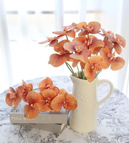White Orchids Artificial Flowers 6 Bouquets 18 Heads Real Touch Faux Orchid Fake Flowers Bouquet for Vase Table Centerpiece Home Wedding Party Garden Decoration(White) in Kuwait