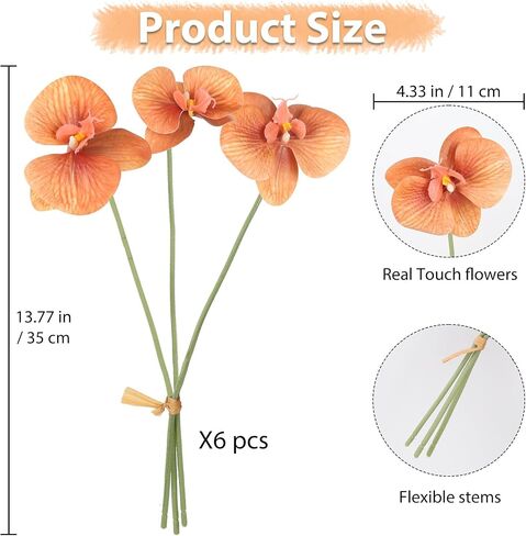 White Orchids Artificial Flowers 6 Bouquets 18 Heads Real Touch Faux Orchid Fake Flowers Bouquet for Vase Table Centerpiece Home Wedding Party Garden Decoration(White) in Kuwait