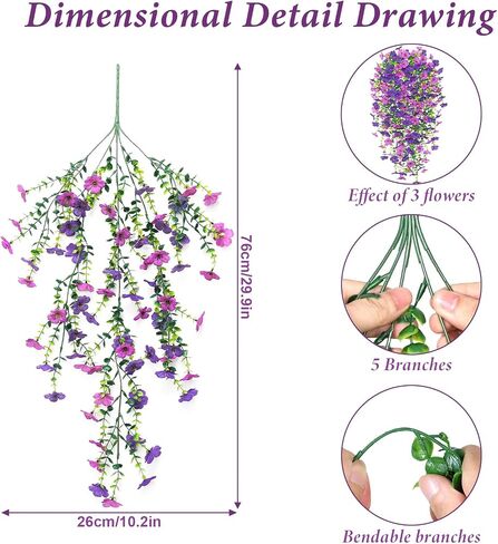 4PCS Artificial Hanging Flowers Fake Hanging Plants for Outdoors UV Resistant Faux Silk Orchid Flowers Greenery Long Trailing Vines for Indoor Outside Garden Autumn Decor (Purple&Yellow&Red) in Kuwait