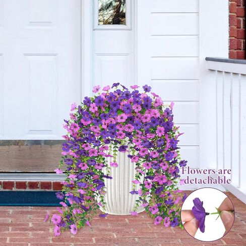 4PCS Artificial Hanging Flowers Fake Hanging Plants for Outdoors UV Resistant Faux Silk Orchid Flowers Greenery Long Trailing Vines for Indoor Outside Garden Autumn Decor (Purple&Yellow&Red) in Kuwait