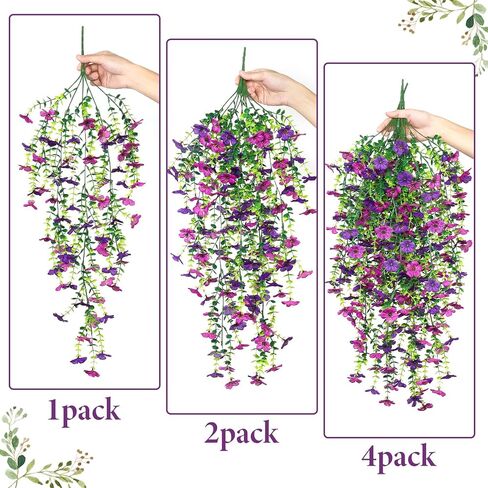 4PCS Artificial Hanging Flowers Fake Hanging Plants for Outdoors UV Resistant Faux Silk Orchid Flowers Greenery Long Trailing Vines for Indoor Outside Garden Autumn Decor (Purple&Yellow&Red) in Kuwait