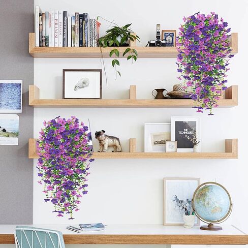 4PCS Artificial Hanging Flowers Fake Hanging Plants for Outdoors UV Resistant Faux Silk Orchid Flowers Greenery Long Trailing Vines for Indoor Outside Garden Autumn Decor (Purple&Yellow&Red) in Kuwait