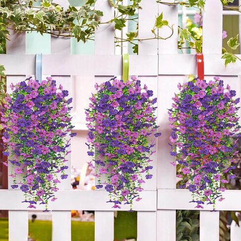 4PCS Artificial Hanging Flowers Fake Hanging Plants for Outdoors UV Resistant Faux Silk Orchid Flowers Greenery Long Trailing Vines for Indoor Outside Garden Autumn Decor (Purple&Yellow&Red) in Kuwait