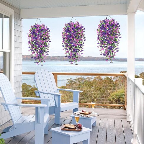 4PCS Artificial Hanging Flowers Fake Hanging Plants for Outdoors UV Resistant Faux Silk Orchid Flowers Greenery Long Trailing Vines for Indoor Outside Garden Autumn Decor (Purple&Yellow&Red) in Kuwait