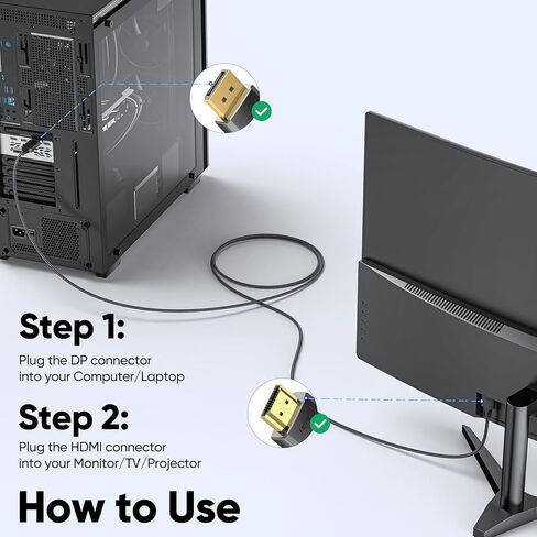 عرض منفذ إلى كبل HDMI 3ft ، DisplayPort إلى HDMI1.4 [4K@30Hz 1080p@120Hz] ، DP (المصدر) إلى HDMI (Display) Cord for Monitor TV PC Computer Card Projector KVM والمزيد in Kuwait