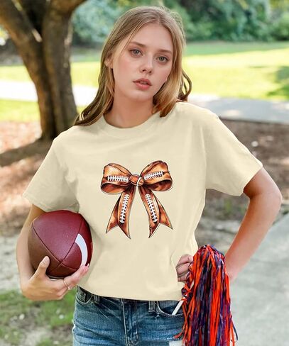 قمصان كرة القدم للنساء لعبة يوم كرة القدم أمي Tshirt Loving Lover Bow Graphic Tee Shirt in Kuwait