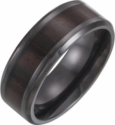 Sonia Jewels Black 8mm Beveled Edge Wedding Band Ring Comfort Fit Wood Inlay in Saudi Arabia