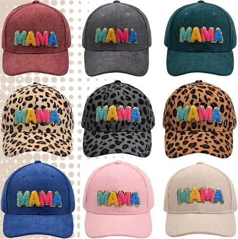 Mama Embroidered 100% Cotton Corduroy/Leopard Trucker Hat with Key Ring Strap, 3D Patch Adjustable Baseball Cap in Saudi Arabia