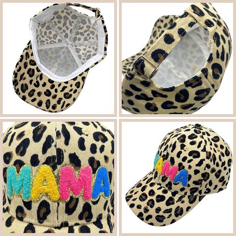 Mama Embroidered 100% Cotton Corduroy/Leopard Trucker Hat with Key Ring Strap, 3D Patch Adjustable Baseball Cap in Saudi Arabia