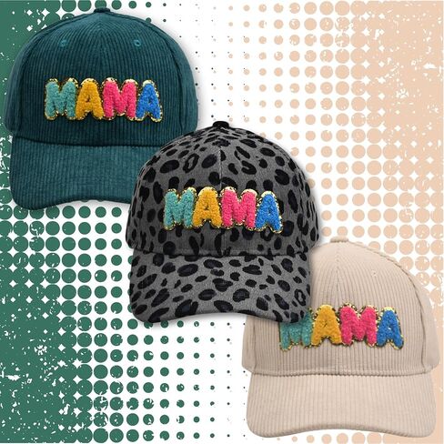 Mama Embroidered 100% Cotton Corduroy/Leopard Trucker Hat with Key Ring Strap, 3D Patch Adjustable Baseball Cap in Saudi Arabia