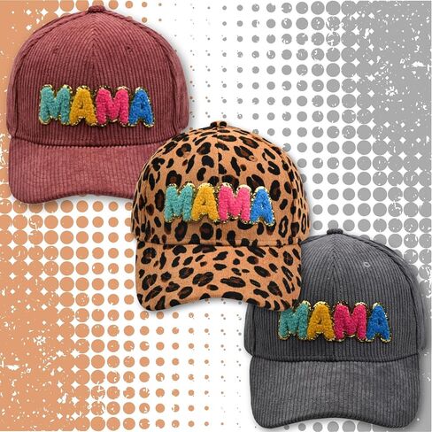 Mama Embroidered 100% Cotton Corduroy/Leopard Trucker Hat with Key Ring Strap, 3D Patch Adjustable Baseball Cap in Saudi Arabia