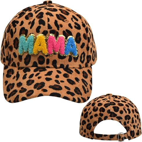 Mama Embroidered 100% Cotton Corduroy/Leopard Trucker Hat with Key Ring Strap, 3D Patch Adjustable Baseball Cap in Saudi Arabia