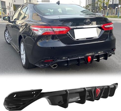 FREEMOTOR802 Rear Diffuser W/LED Light, Compatible with 2018-2024 Toyota Camry LE XLE, Gloss Black Injection PP 3PCS Added on Rear Bumper Molding Lip Splitter Spoiler Protector Guard in Saudi Arabia