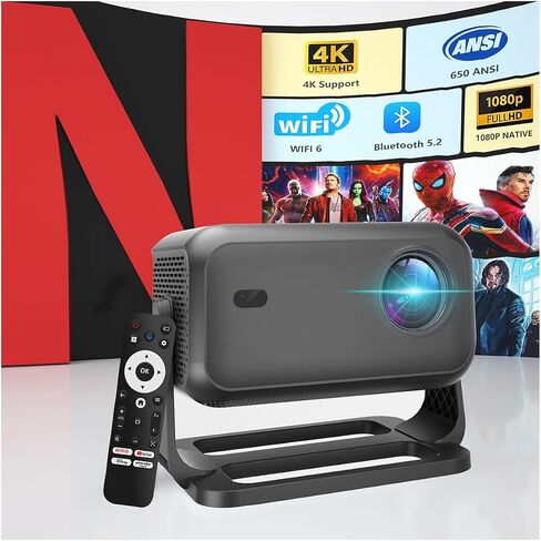 【Netflix-Licensed & Auto Focus/Keystone】Smart Projector with Wifi and Bluetooth, Native 1080P 4K Support Outdoor Movie Projector, Home Ceiling Portable Mini Projector with Stand TV Cast in Saudi Arabia